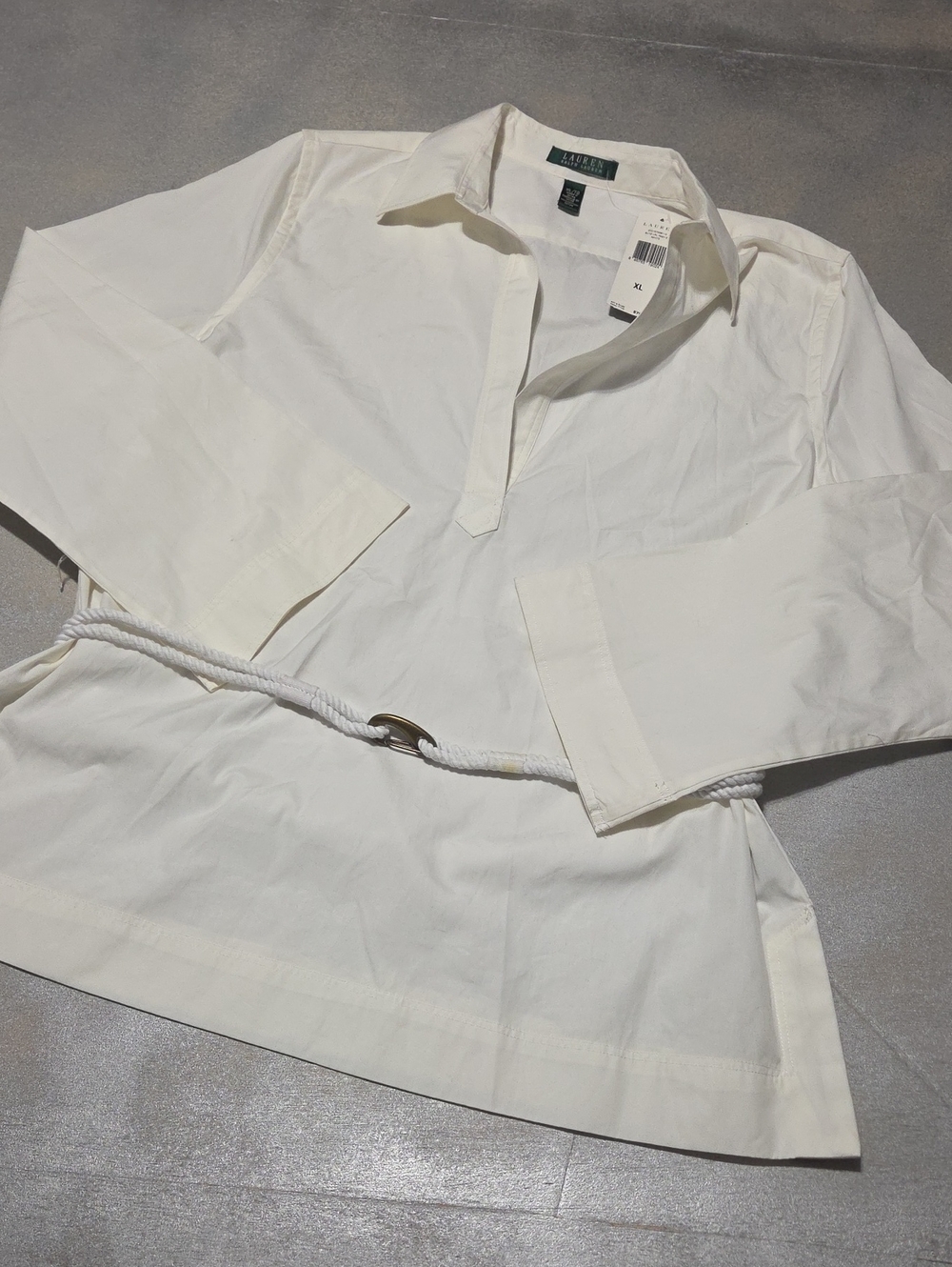 Lauren Ralph Lauren Cream Popover Tunic with Rope Belt 100% Cotton